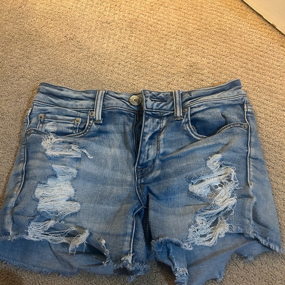 American Eagle Outfitters Blue Distressed Jean Shorts